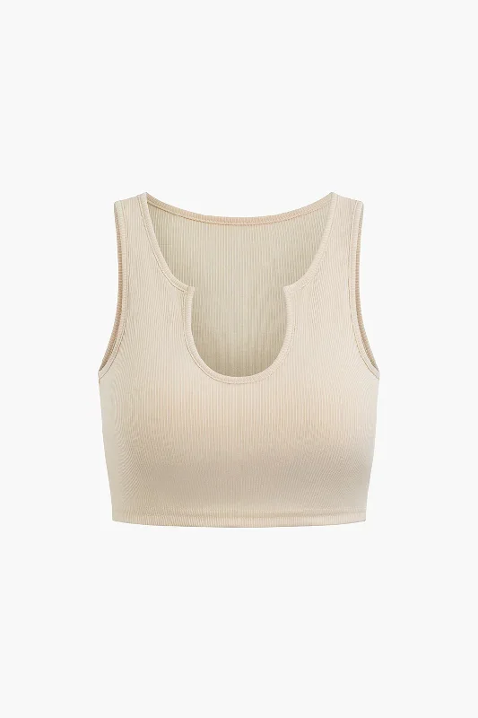 Basic Solid Ribbed V-neck Crop Tank Top