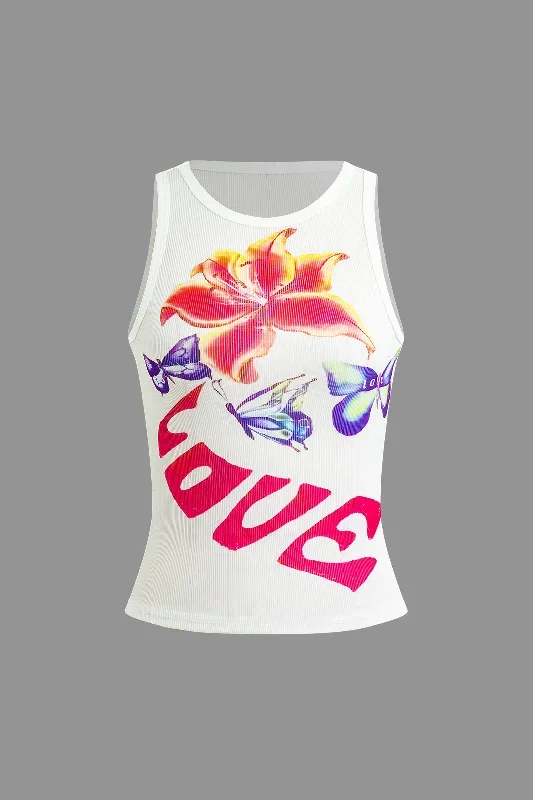 Floral Love Graphic Print Sleeveless Tank Top