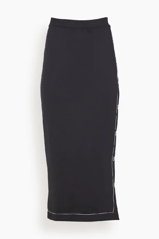 Midi Snap Skirt in Black