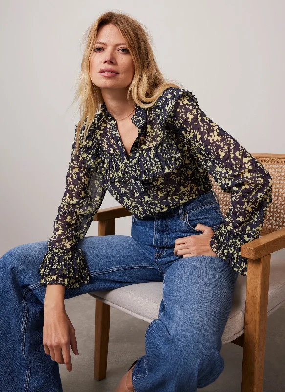 Navy Floral Print Blouse