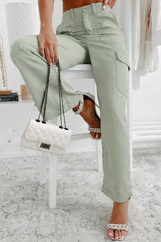 Never Second Guessing Wide Leg Cargo Pants (Dusty Sage)