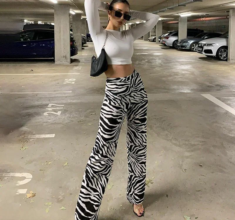 FashionSierra - NEW Zebra Print Wide Leg Pants Trousers Sexy High Waist Autumn Women New Fashion Casual Female Trousers Streetwear