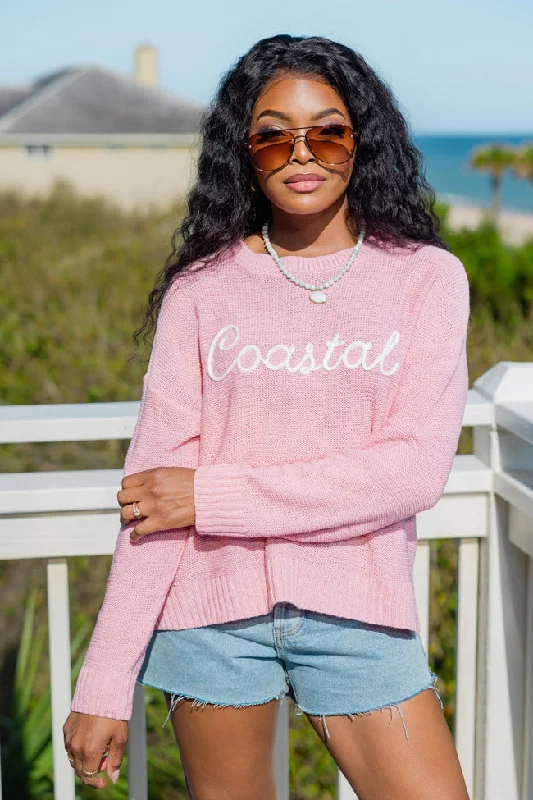 Off To The Beach Pink Coastal Script Sweater SALE