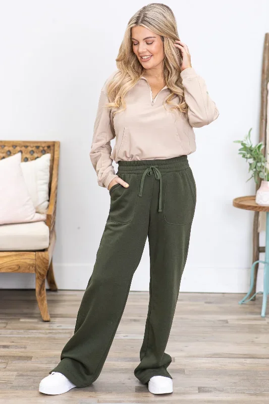 Olive Drawstring Straight Leg Pants