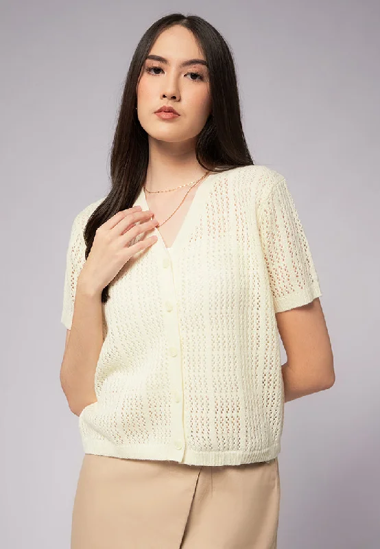 Openwork Short Sleeve Knit Top