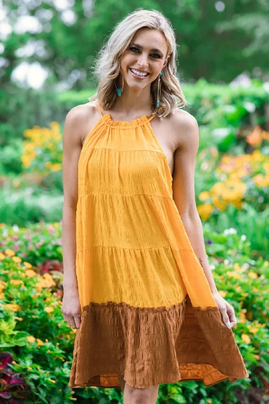 Orange and Cinnamon Colorblock Dress