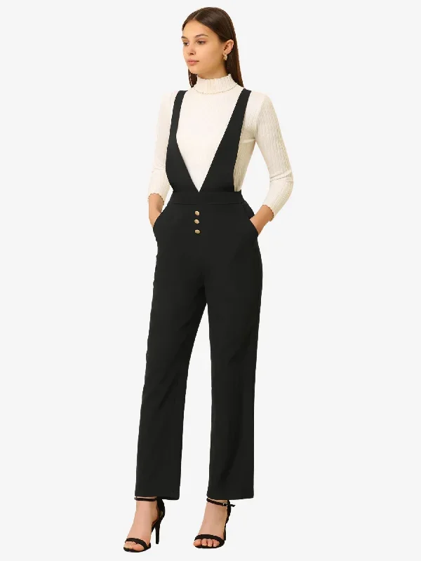 Overalls Wide Leg Pants Slant Pocket Long Suspenders Jumpsuit