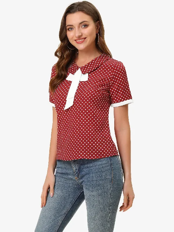 Polka Dots Blouse Contrast Tie Peter Pan Collar Vintage Shirt