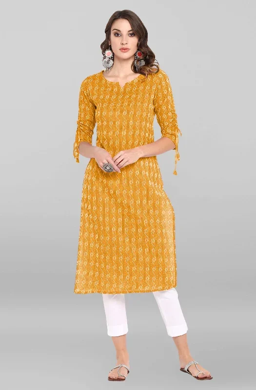 Yellow Cotton Woven Design Straight Kurta