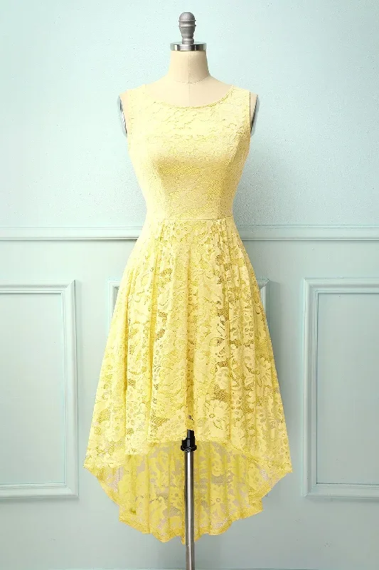 Robe asymétrique en dentelle jaune