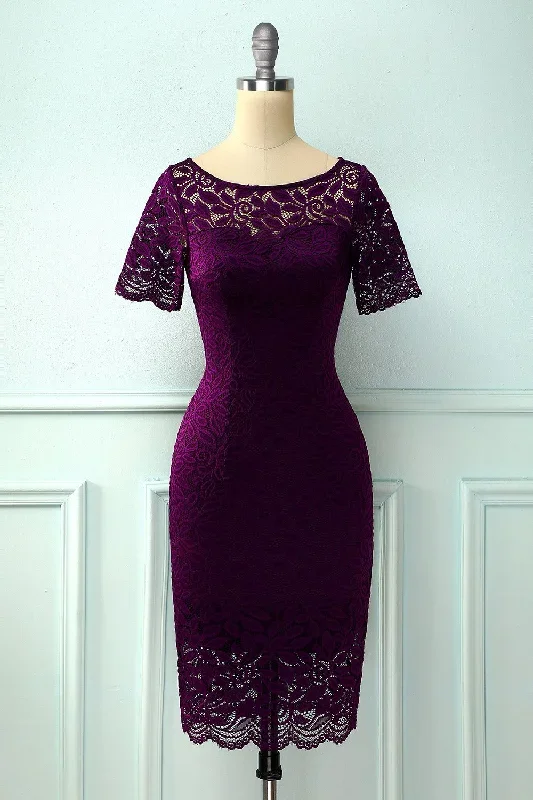 Robe moulante en dentelle raisin