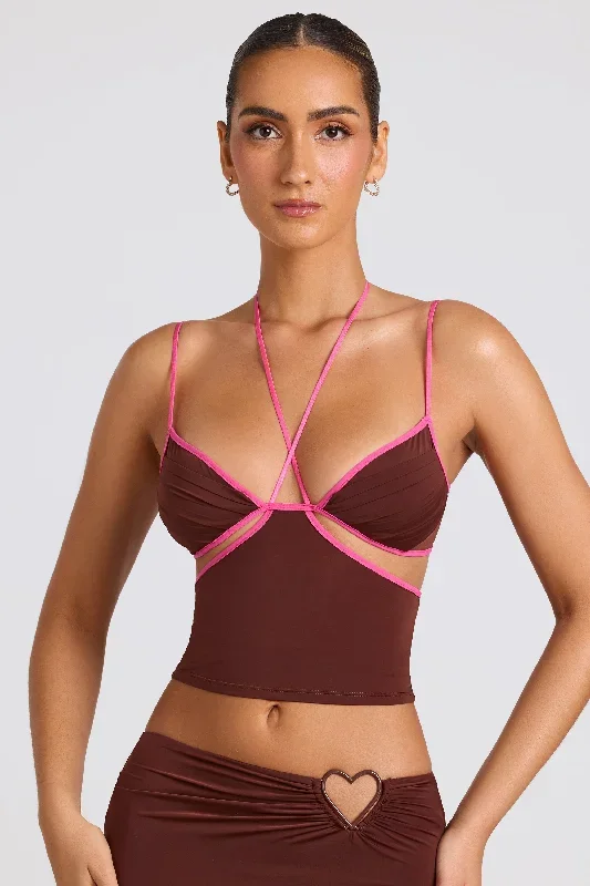 Contrast Binding Cami Top in Chocolate Brown