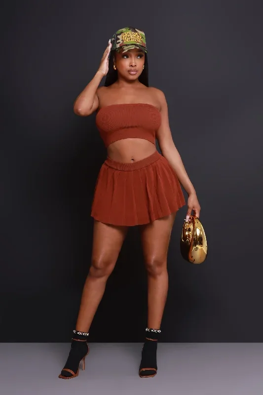 Rush Week Pleated Mini Tennis Skort - Brown