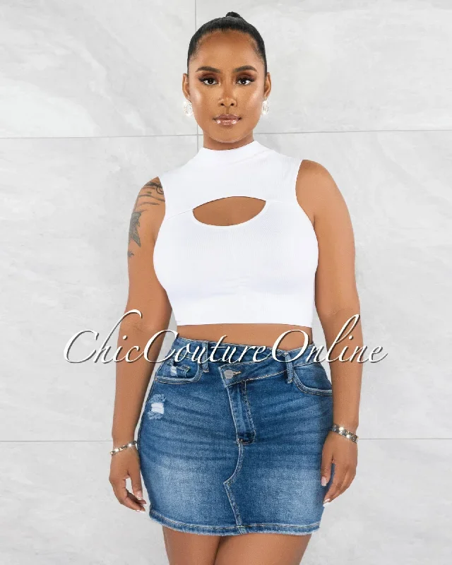 Sherrie Medium Denim Distressed Mini Skirt