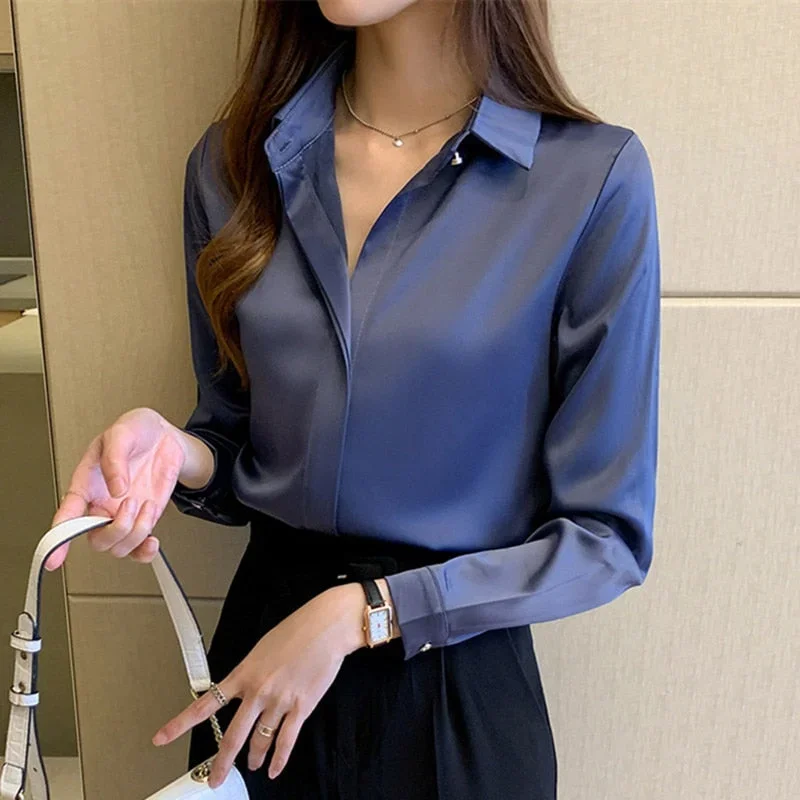 FashionSierra - Woman Blouses Satin Top Female Shirts and Blouse Basic Ladies Tops OL Clothing