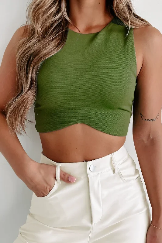 Since Day One High Low Sleeveless Crop Top (Olive)