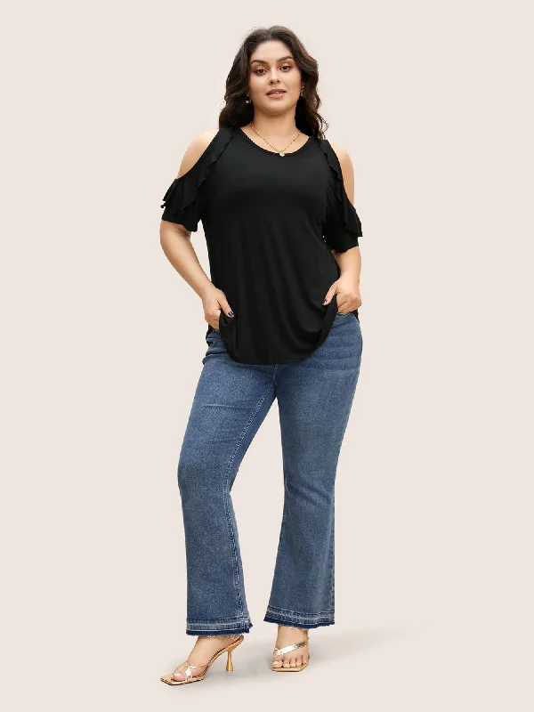 solid-cold-shoulder-ruffle-trim-t-shirt