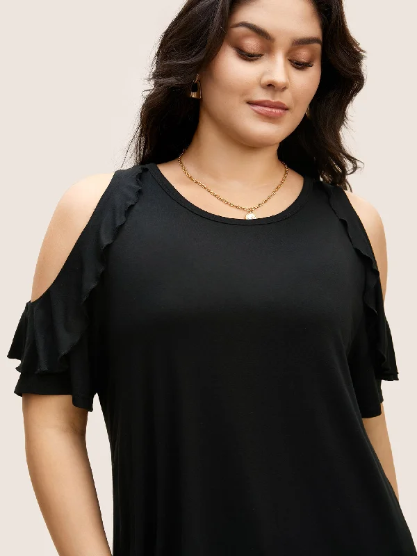 solid-cold-shoulder-ruffle-trim-t-shirt