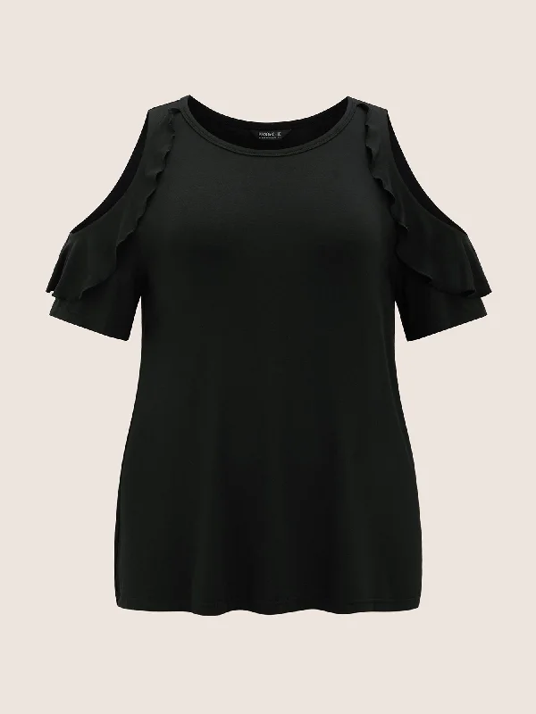 solid-cold-shoulder-ruffle-trim-t-shirt