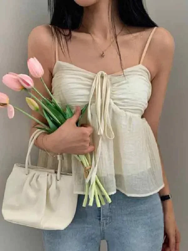 solid-color-pleated-lace-up-cami-top