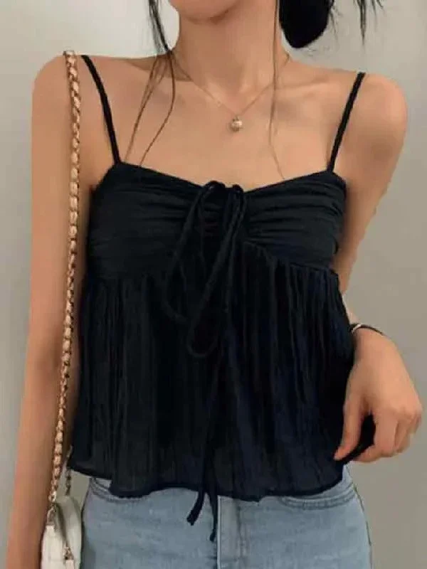 solid-color-pleated-lace-up-cami-top