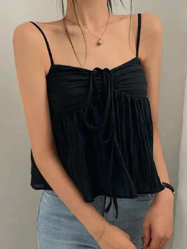 solid-color-pleated-lace-up-cami-top