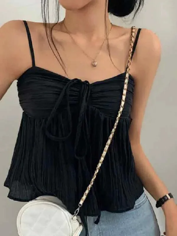 solid-color-pleated-lace-up-cami-top