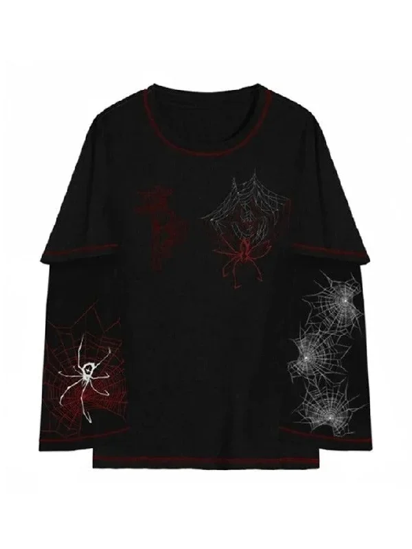 spider-web-print-stitch-detail-oversized-long-sleeve-tee