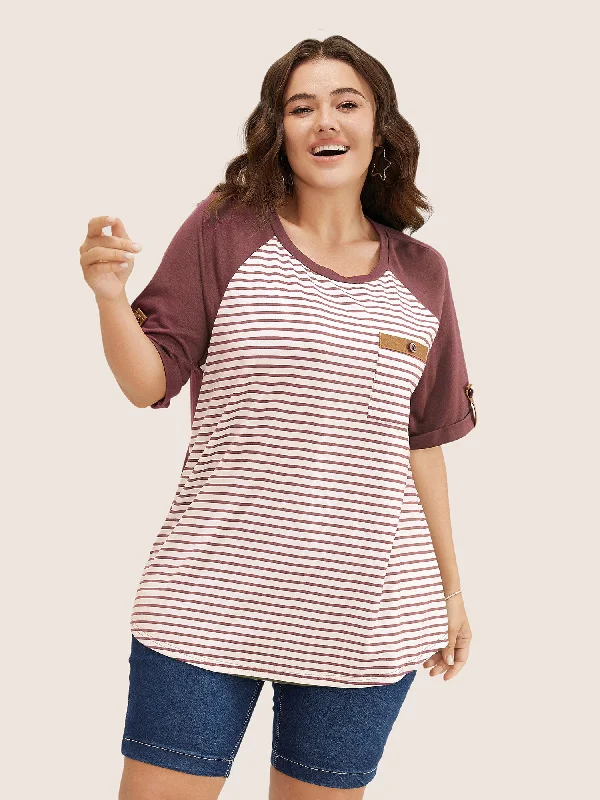 striped-contrast-patched-pocket-roll-raglan-sleeve-t-shirt