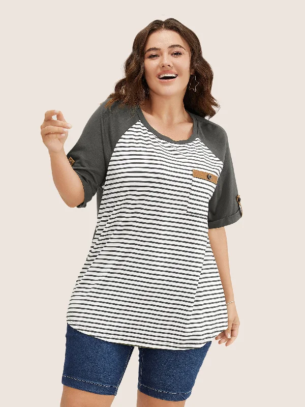 striped-contrast-patched-pocket-roll-raglan-sleeve-t-shirt