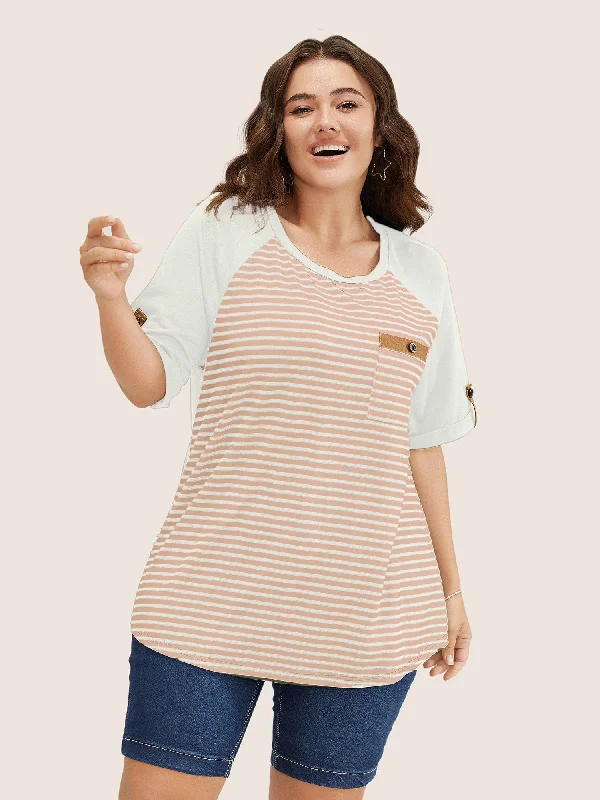 striped-contrast-patched-pocket-roll-raglan-sleeve-t-shirt