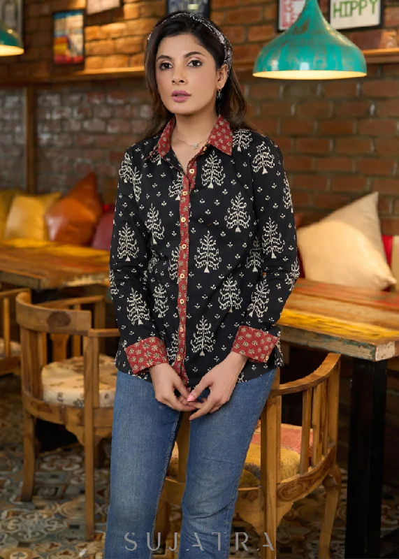 stylish-black-cotton-print-shirt-with-maroon-floral-print-on-collar-cuffs