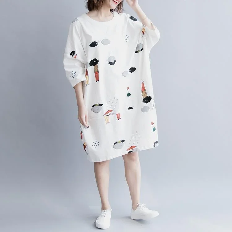 stylish-white-cotton-knee-dress-plus-size-traveling-clothing-elegant-half-sleeve-baggy-dresses-o-neck-print-cotton-clothing-dresses