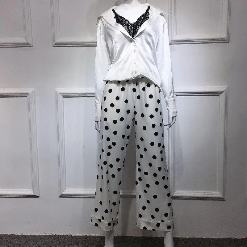 summer-white-dotted-casual-trousers-elastic-waist-women-wide-leg-pants