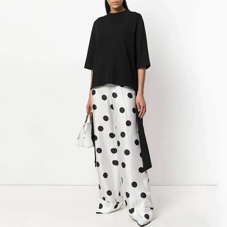 summer-white-dotted-casual-trousers-elastic-waist-women-wide-leg-pants