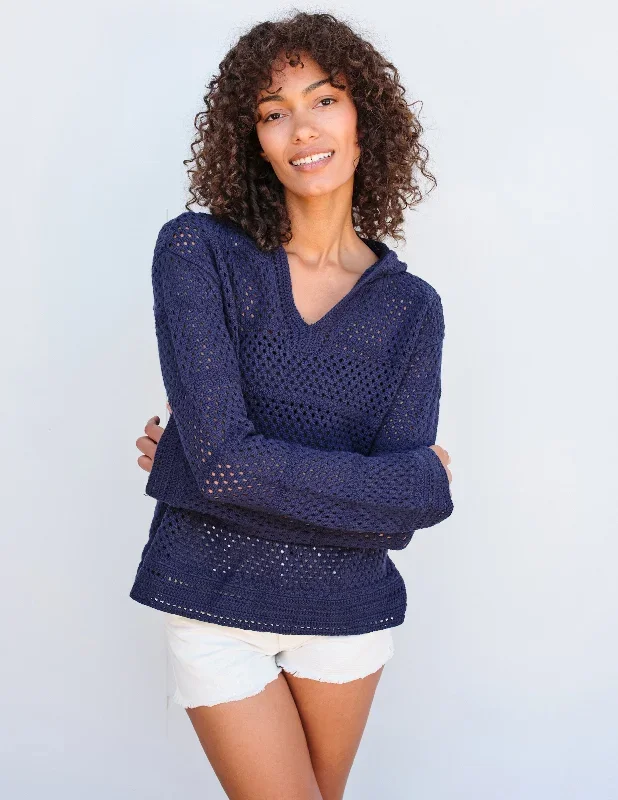 Sundry Crochet Beach Hoodie in Navy