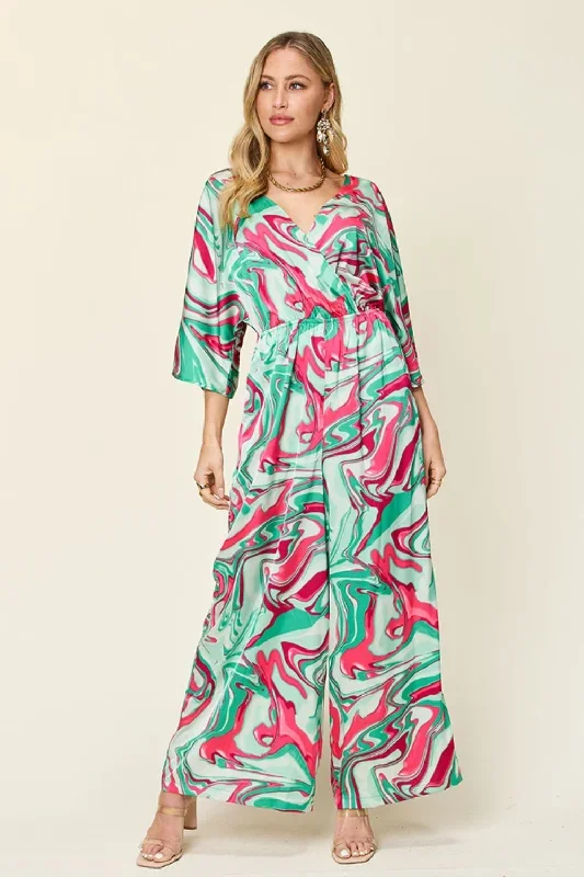 Sunset and Swim  Plus Size Half Sleeve Wide Leg Jumpsuit