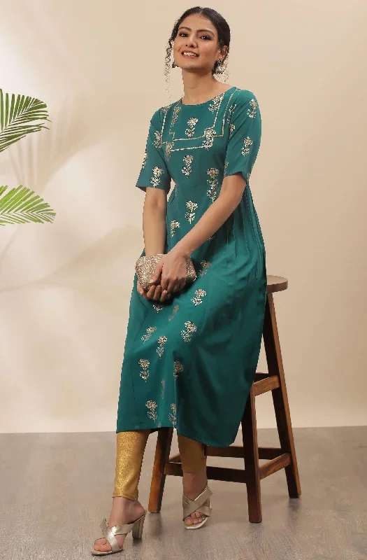 Teal Green Poly Crepe Kurta