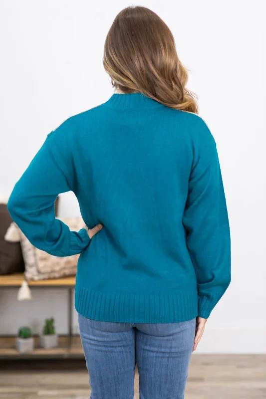 teal-multicolor-aztec-mock-neck-sweater