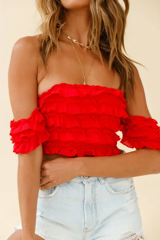 tigerlily-tiered-frill-off-shoulder-top-red