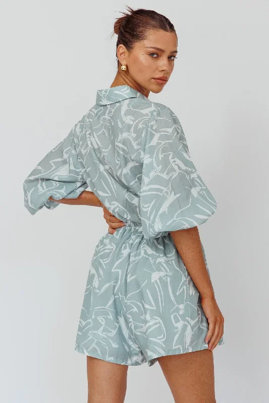 tiki-puff-sleeve-drawstring-romper-print-sage