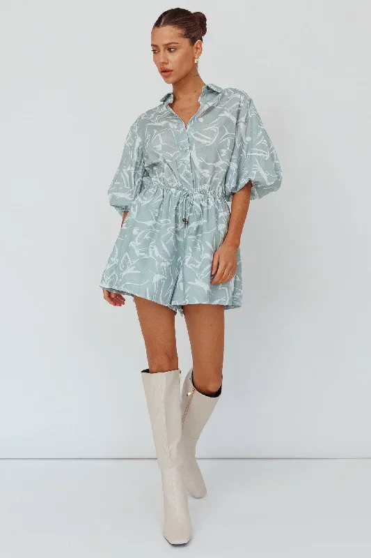 tiki-puff-sleeve-drawstring-romper-print-sage