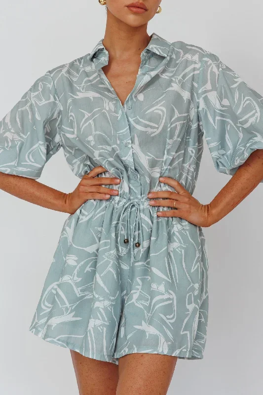 tiki-puff-sleeve-drawstring-romper-print-sage