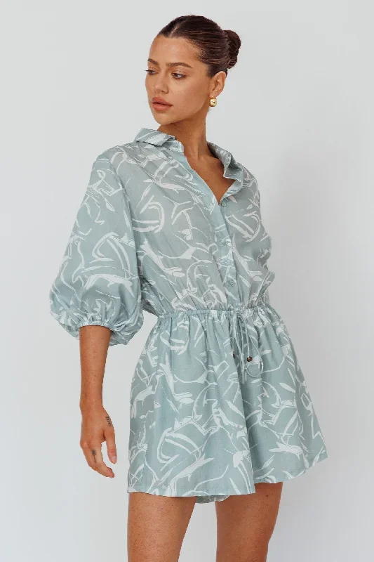 tiki-puff-sleeve-drawstring-romper-print-sage