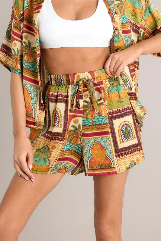 Tiki Tango Tropical Print Multi Drawstring Shorts