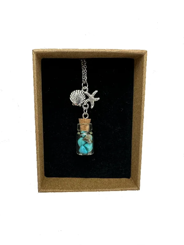 Turquoise Bottle with Shell Charm Necklace