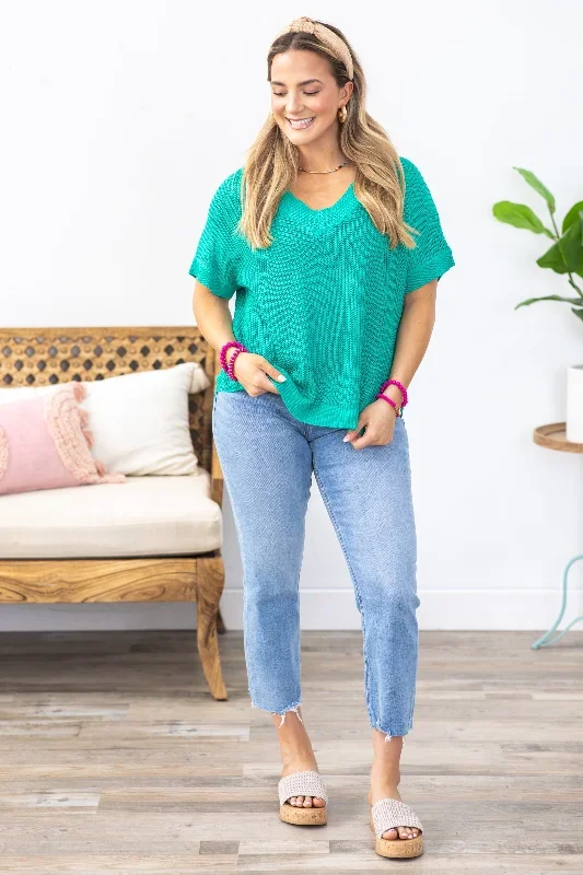 turquoise-lightweight-v-neck-sweater-top