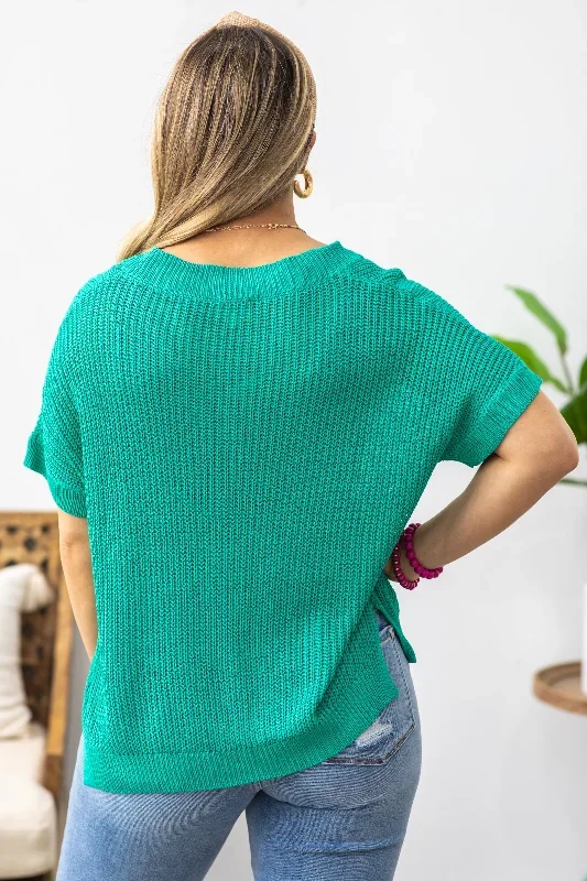 turquoise-lightweight-v-neck-sweater-top