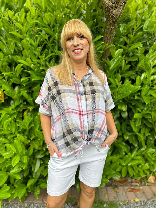 White Checked Pattern Tie Front Blouse Hayley