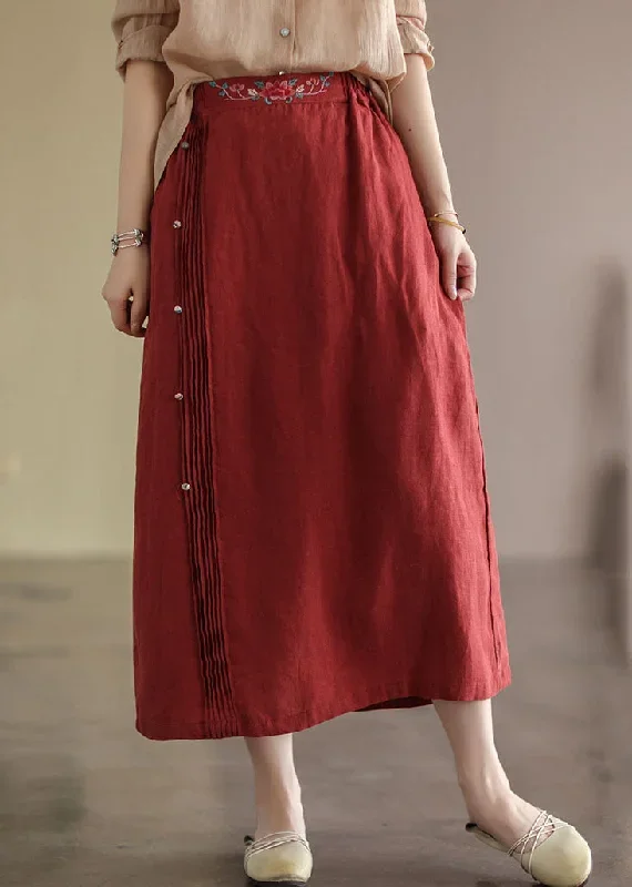 women-red-wrinkled-embroideried-patchwork-cotton-skirts-summer